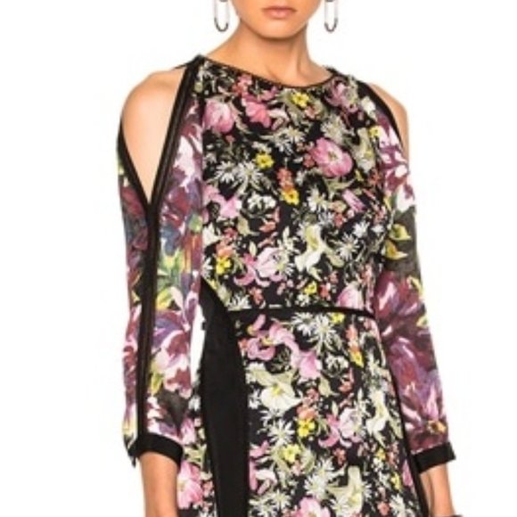 Philip Lim Cold Shoulder Silk Floral Dress - Picture 1 of 9
